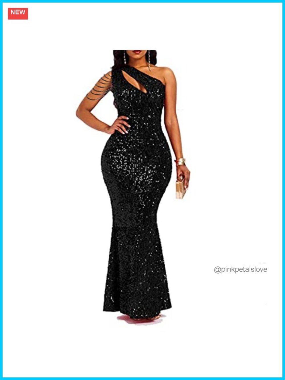 Sequin One Shoulder Tassel Mermaid Bodycon Cocktail Evening Dress